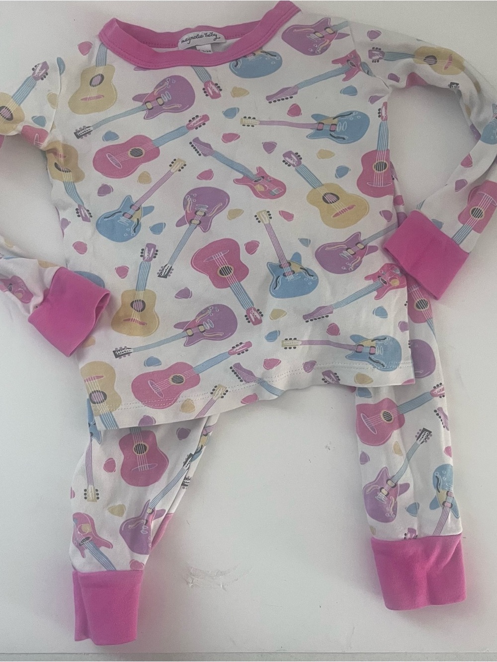 Magnolia Baby Baby Girl Pima Pink Trim Pajamas With Guitar Print 18/24m Long